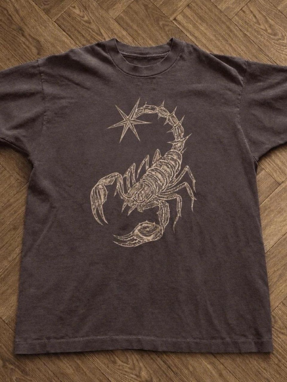 Gildan Dark Brown Tee with Beige Scorpion Graphic